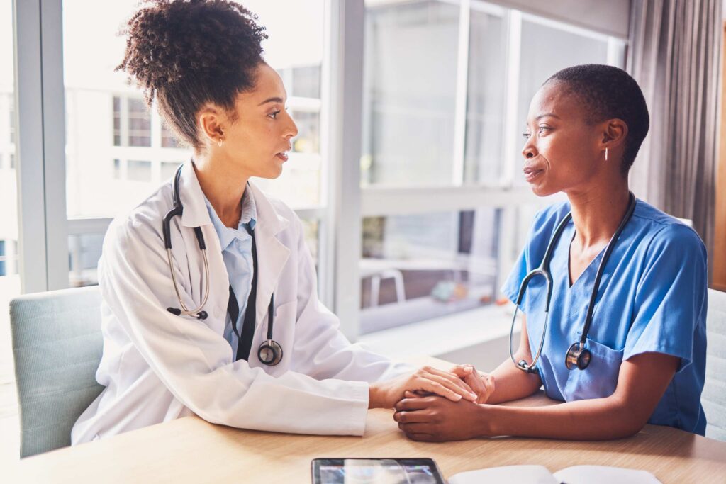 doctors discussing workplace burnout