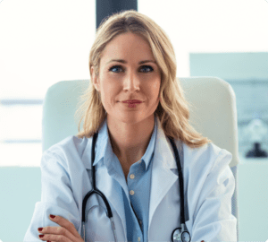 woman doctor in blue uniform